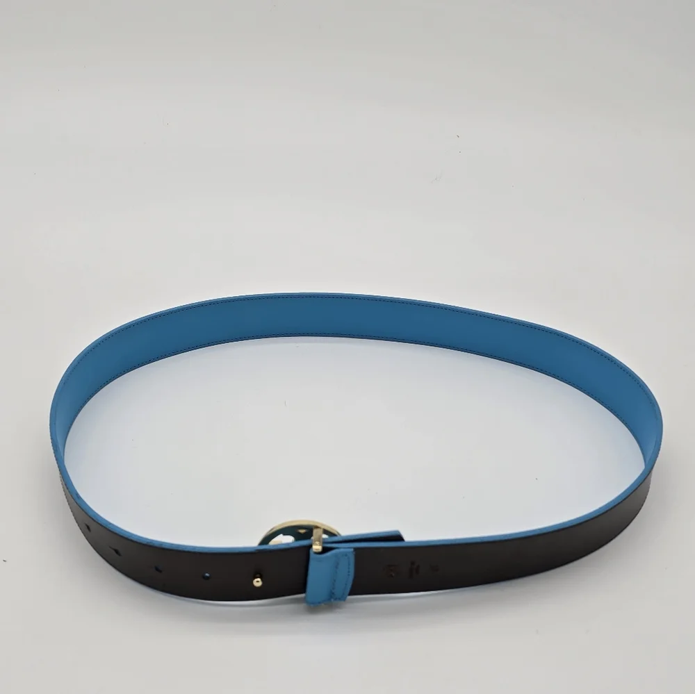 Tory Burch Blue Leather Belt with Gold Buckle - Picture 3 of 7